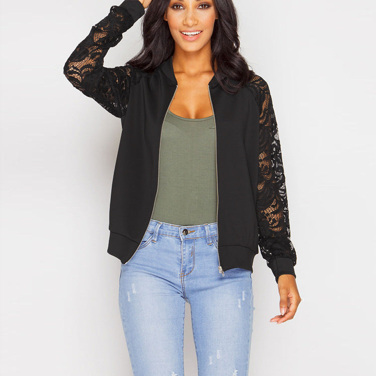 Women's Lace Sleeves Bomber Jacket | GlamzLife