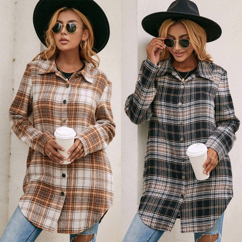 Women's Loose Casual Plush Plaid Shirt | GlamzLife