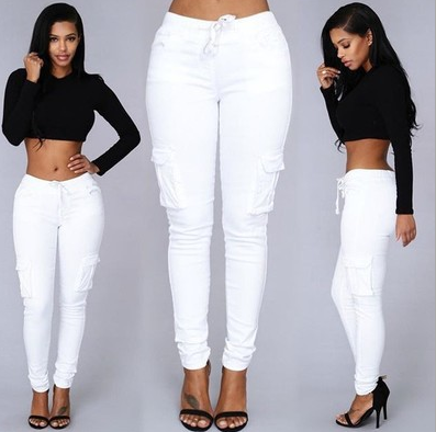 Women's Multi Pockets Casual Trouser | White | GlamzLife