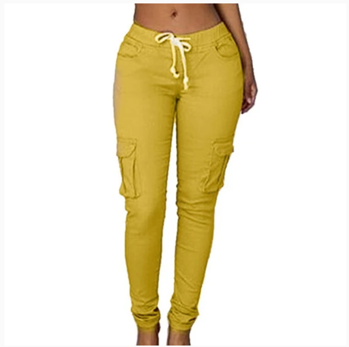 Women's Multi Pockets Casual Trouser | Yellow | GlamzLife