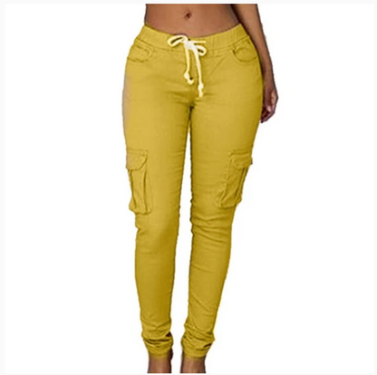 Women's Multi Pockets Casual Trouser | Yellow | GlamzLife