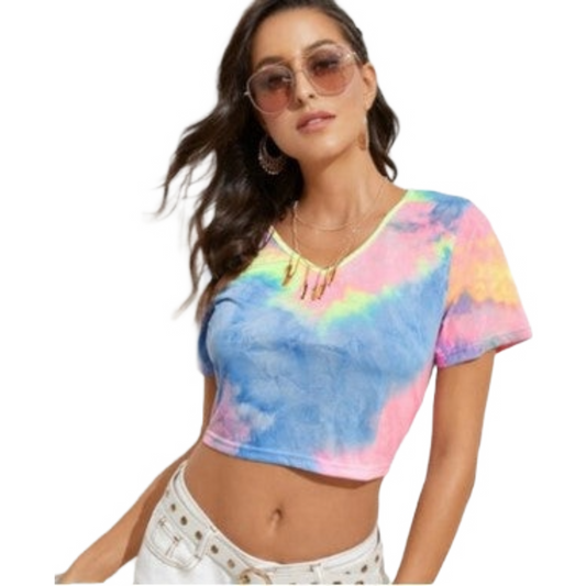Women's Printed Tie Dye Multicolor Crop T-shirt | GlamzLife