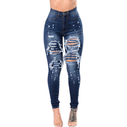 Women's Ripped Denim Washed Pants | Dark Blue | GlamzLife