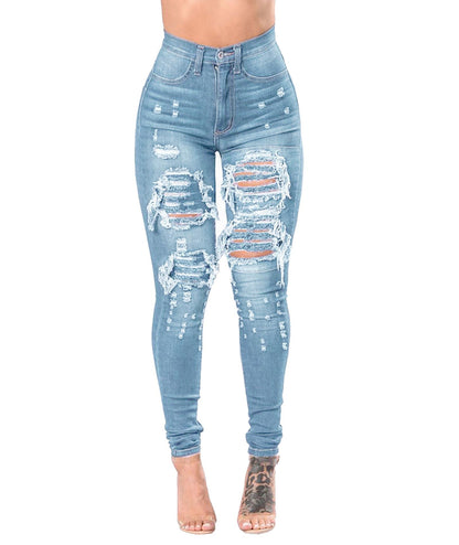 Women's Ripped Denim Washed Pants | Light Blue | GlamzLife