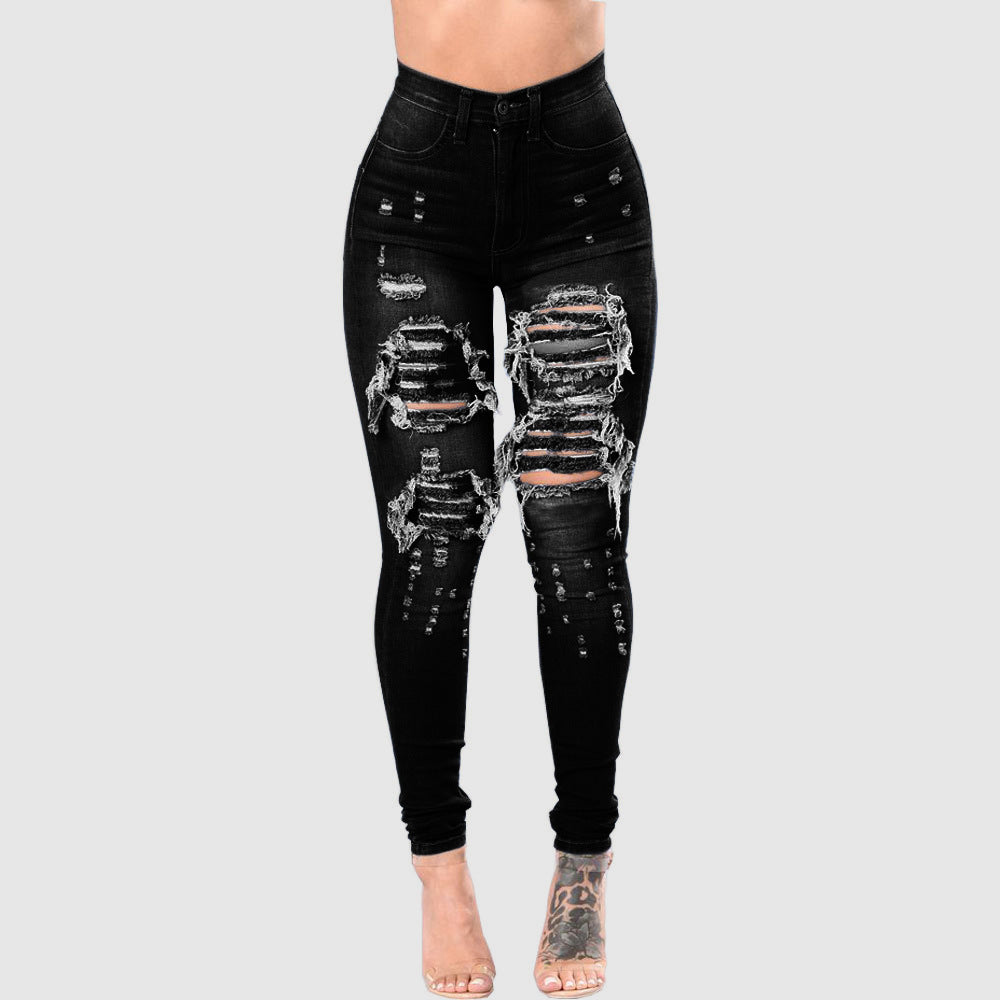 Women's Ripped Denim Washed Pants | Black | GlamzLife