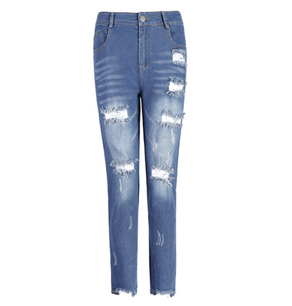 Women's Ripped Mid Rise Trendy Jeans | Sky Blue | GlamzLife