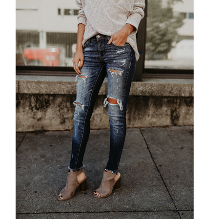 Women's Ripped Mid Rise Trendy Jeans | | GlamzLife