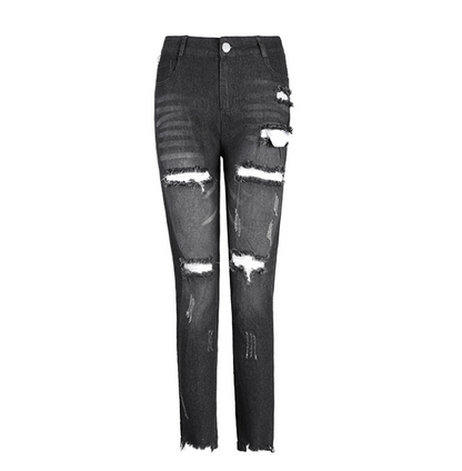 Women's Ripped Mid Rise Trendy Jeans | Black | GlamzLife