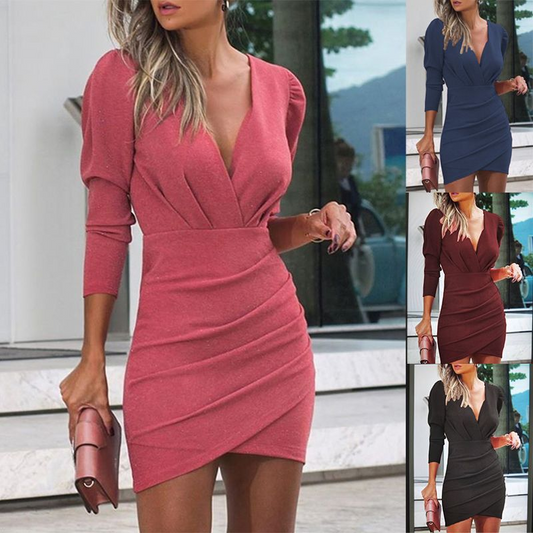 Women's Solid Color Drapped Short Dress | | GlamzLife