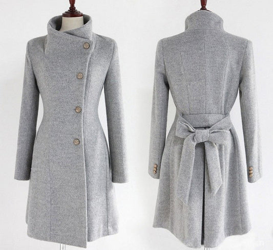 Women's Solid Color Mid Length Woolen Coat | GlamzLife