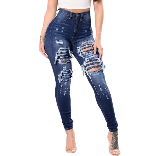 Women's Stylish Washed Ripped Jeans | Blue | GlamzLife