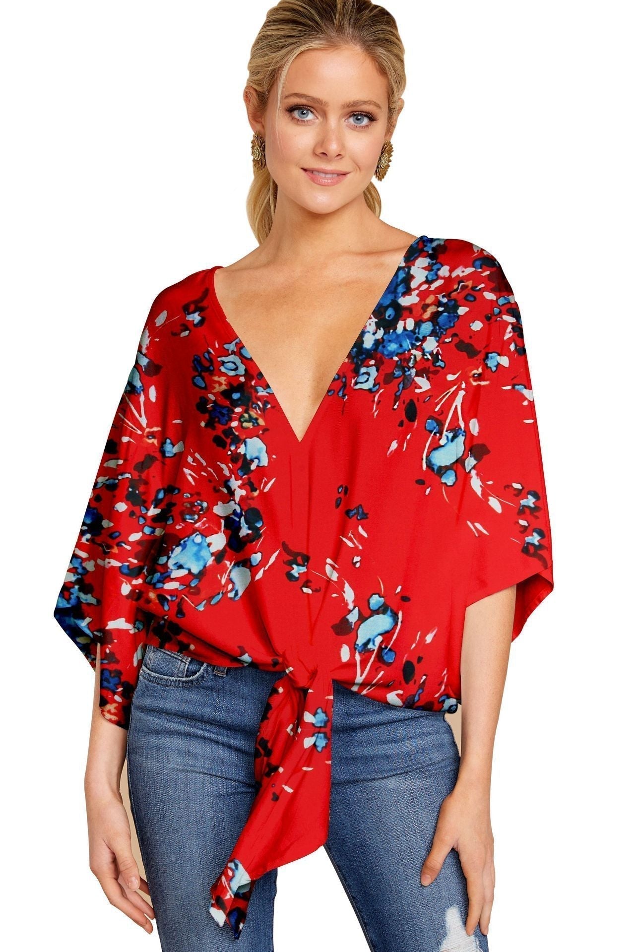 Women's V-neck Short-sleeved Printed Loose Top GlamzLife