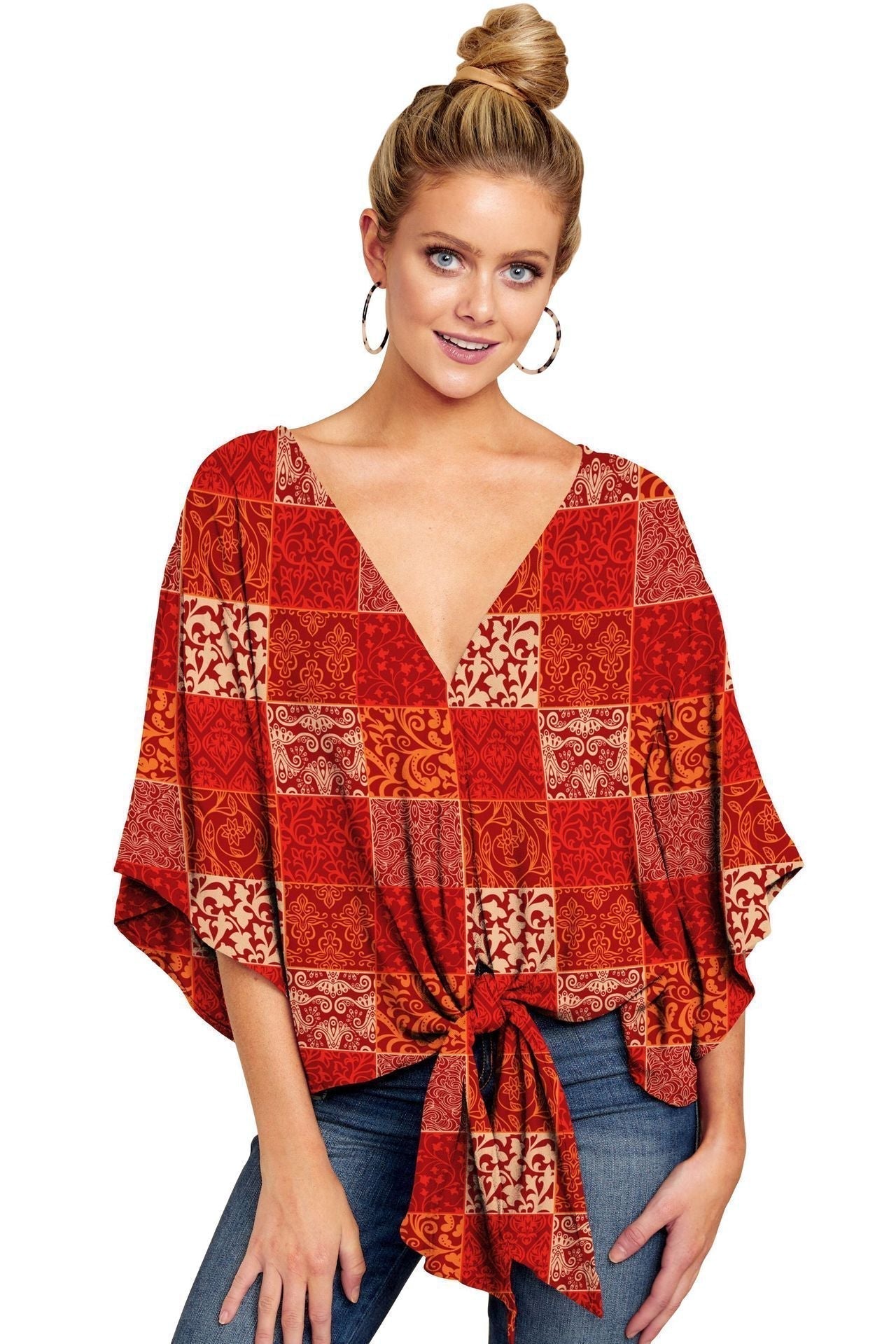 Women's V-neck Short-sleeved Printed Loose Top GlamzLife